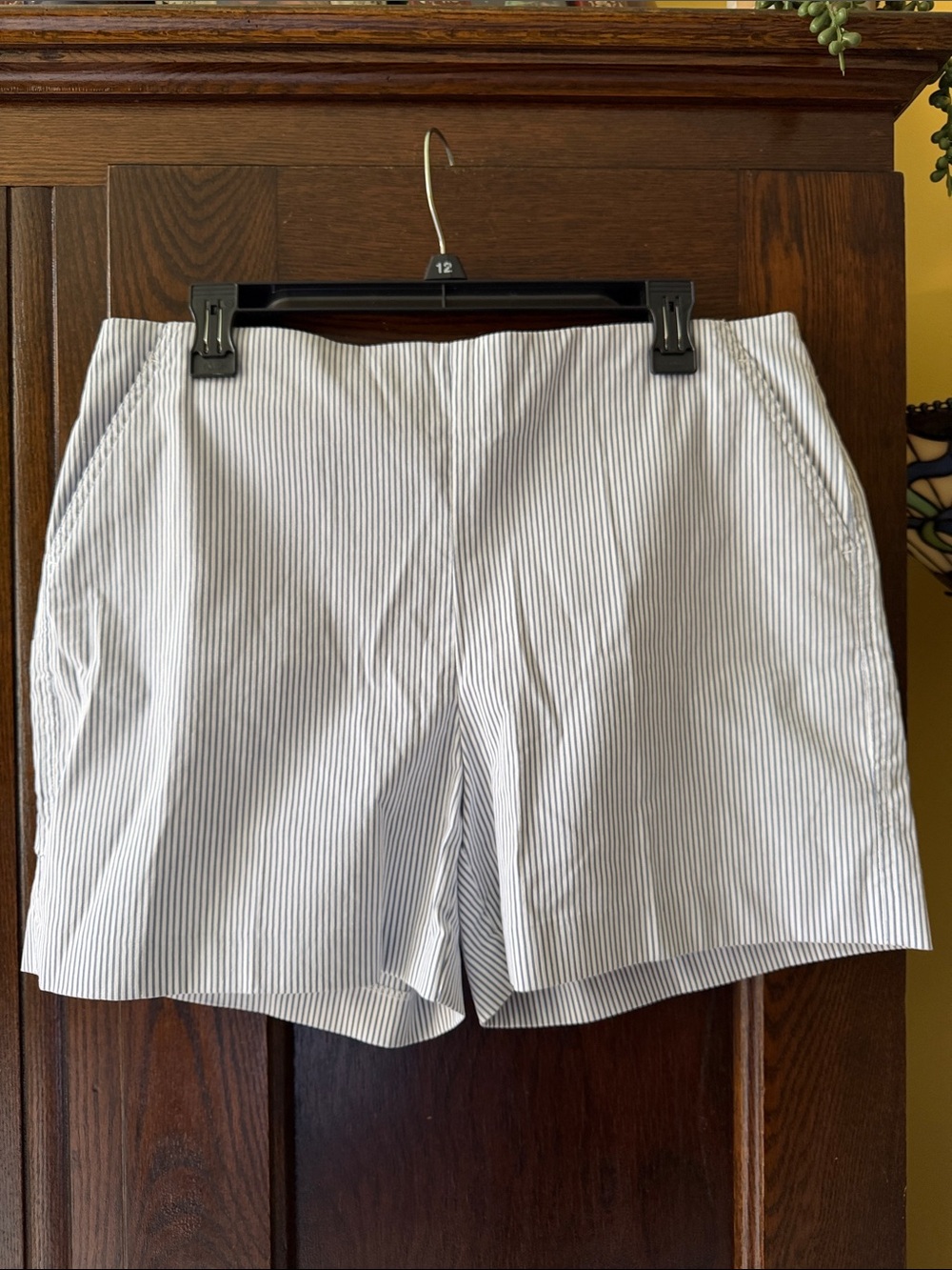 Carolina Belle White & Navy Pinstripe High-Waist Pullon Shorts 4.5” inseam
